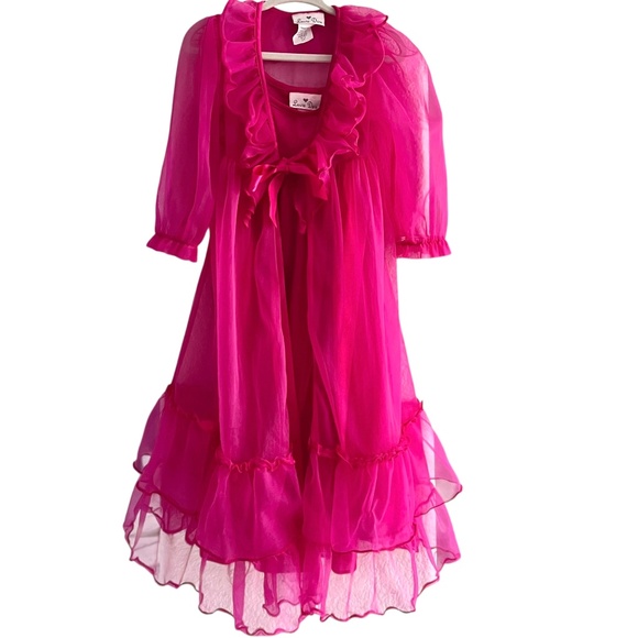 Laura Dare Hot Pink Posh Frilly Peignoir Nightgown Robe Set 2T - Picture 1 of 6